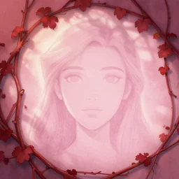 textured pale pink on red dead vines with the negative space shaping a human face, sketch illustration, soft glow, dappled light, disney concept art, backlit, indie studio, fantasy, rim lighting, pastel shades, powerful, emotional, powerful, epic composition, noise, texture, rule of thirds,