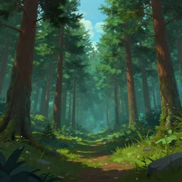 pine forest, in concept art of main menu loading screen background. for russian mmorpg by katauri, artstation, behance, style of hearthstone