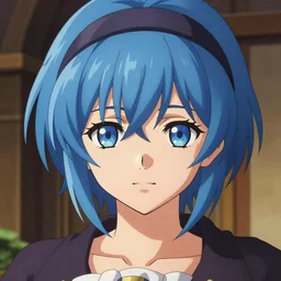 portrait of a female alchemist with short blue hair and a headband, from Bravely Default II, jRPG, videogame, anime, artstation, concept art, sharp focus, beautiful face, expressive eyes, illustration, art by Hiromu Arakawa