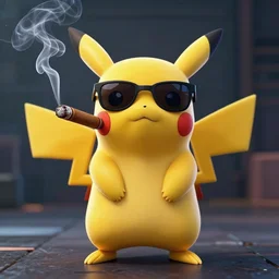 Pikachu smoking a cigar with sunglasses on in GTA art, gta artstyle, cool, dramatic, hyperdetailed, artstation, photorealism, accurate, octane render, 8k,