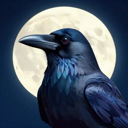 close up portrait of a crow in front of the full big moon, colorful vector graphic, .eps, .ai, Adobe Illustrator, clear lines and clear shapes, intricate, 8k highly professionally detailed, HDR, CGsociety