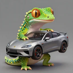a portrait of an anthropomorphic gecko holding a car, cyberpunk!, fantasy, elegant, digital painting, artstation, concept art, matte, sharp focus, illustration, art by nick sullo