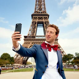 mark zuckerberg as the mad hatter taking a selfie in front of eiffel tower in'alice in woderland ( 2 0 1 0 )'