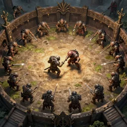goblin fighting, arena, aerial view, d & d, fantasy, concept art, artstation