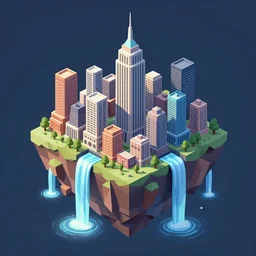 manhattan on a floating island in the sky, waterfalls falling down, low poly art, isometric art, 3d render, ray tracing, high detail, artstation, concept art, behance, smooth, sharp focus, ethereal lighting