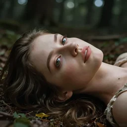 girl lying in forest, face close up, art by charlie bowater