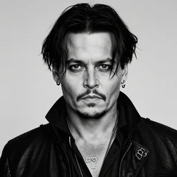 portrait of johnny depp in black and white with dior logo, mysterious, inhumane, sauvage detailed, hd, hq, high resolution, high detail, 4 k, 8 k