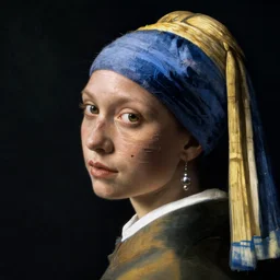 a woman's face in profile, made of glitches, in the style of the dutch masters and gregory crewdson, dark and moody