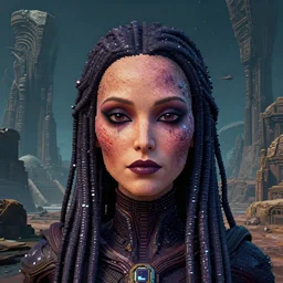 full - face close - up portrait, your mom is a cosmic horror by bruce brenneise and h r giger, alien ancient ruins in background, giant tomb ruins in the alien planet, 3 d render, neosurrealism. digital concept art, pixel art, rendered in octane, trending on cgsociety, trending on artstation