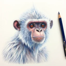Colored pencil art on paper, Frost Ice Monkey, highly detailed, artstation, MasterPiece, Award-Winning, Caran d'Ache Luminance