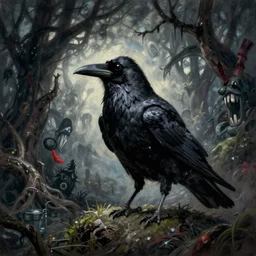 emo fantasy painting of a raven by dr seuss | horror themed | creepy