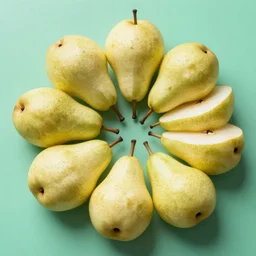 a pear cut into seven pieces arranged in a ring