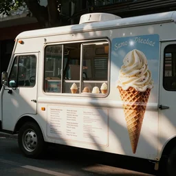 menu of ice cream on side of ice cream truck