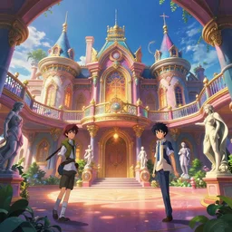 subsurface scattering, beautiful interior of amusement park a stunning mansion with statues, vibrant colors, ross draws, atey ghailan, delphin enjolras, goro fujita, makoto shinkai, rim light, exquisite lighting, octane render, very coherent, trending on artstation