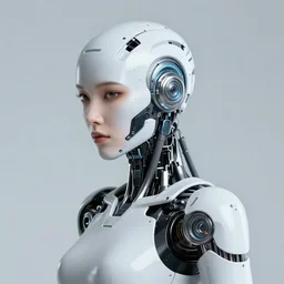 portrait photo of female dancer as a cyberpunk mecha humanoid robotic head shoulder parts with straight linear led lights, inside white room, ultra - realistic and detailed, 8 k