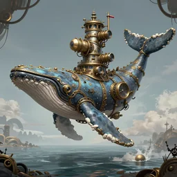 steam punk under big whale, ornate and intricate