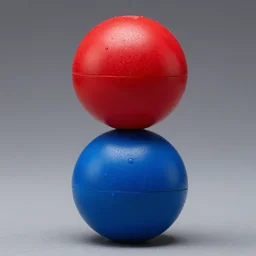two balls. red ball on the top, blue ball on the bottom. product photograph