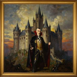 A beautiful majestic emmaculate painting of Dracula's Castle