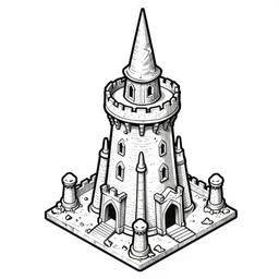 wizard's tower, isometric lineart tile, png