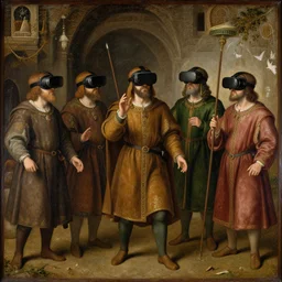 a medieval painting of people wearing vr headsets