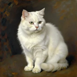 vintage beautiful painting of a fat white cat in Mary Cassatt style