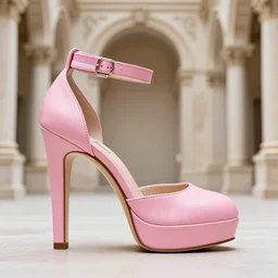 pink leather 1 5 cm high heel shoes with 7 cm high platform with ankle stripe, photorealistic, beautiful, architecture, product design, clean, highly detailed, 8 k, ornate detail