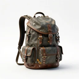 steampunk backpack, stylized 3d render, isolated on a pure white background, centered, entire object in frame, sharp focus, soft studio lighting