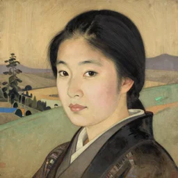 a portrait painting of a character in a scenic environment, texture by nobuhiko obayashi, by shibata zeshin, lacquerware