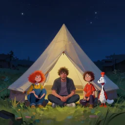 portrait of a tent sitting underneath the nights sky. ethereal digital art pastelpiece masterpiece trending on artstation by noel fielding, beeple, james gunn, gorillaz, marvel studios and dr seuss. hyper detailed portrait with 4 k macrolens, curated by beeple, unreal engine, art station and emmy winning gorillaz.