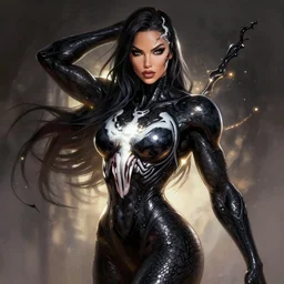 portrait of apex legends, venom megan fox, intricate, elegant, glowing lights, highly detailed, digital painting, artstation, glamor pose, concept art, smooth, sharp focus, illustration, art by artgerm and greg rutkowski, artey freytag