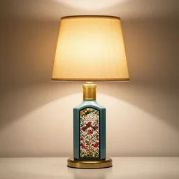 a table lamp designed by gucci in the shape of perfume, advertising photography