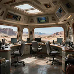 cozy spaceship office. interior design. ralph mcquarrie scene. clear photo by keith parkinson, walter simonson, syd mead, keith parkinson. ultradetailed