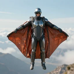 man wearing retractable wing suit, futuristic, art station, 4 k