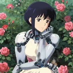 cyborg girl in rose garden, contemplation, anime epic artwork, kyoto animation, key visual, 4 k, ultra fine detail