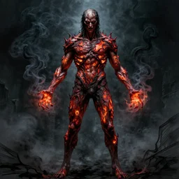 concept art of a evil man with his body covered in burns, with black smoke coming out of his hands, full body, dark colors, sinister atmosphere, dramatic lighting, cinematic, establishing shot, extremely high detail, photo realistic, cinematic lighting, pen and ink, intricate line drawings, by Yoshitaka Amano, Ruan Jia, Kentaro Miura, Artgerm, post processed, concept art, artstation, matte painting, style by eddie mendoza, raphael lacoste, alex ross,