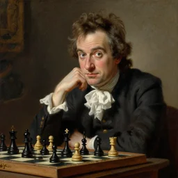 robin wiiliams playing chess looking wise, rococo oil painting, highly detailed