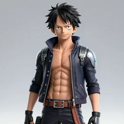 Luffy from One Piece wearing a cyberpunk outfit