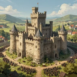 a castle in middle ages, surrounded by an army, digital art, trending on artstation