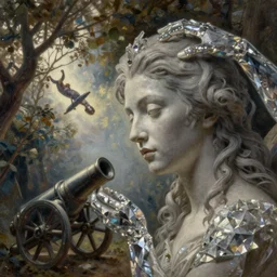 breathtaking detailed soft painting of an ashy face and hair ecusson and crystal arms, a canon where i fall through the light air and trees melee, rembrandt style, elegant, highly detailed, artstation, concept art, matte, sharp focus, art by tom bagshaw, and greg rutkowski