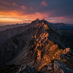 realistic photo of colorful sunset on mountains, very sharp focus, dark background, in the style of greg rutswoski, very hyper realistic, highly detailed, fantasy art station
