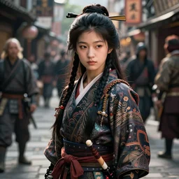 detailed ultrarealistic photography of street warrior art japanese girl, wayne barlowe, greg rutkowski, greg hildebrandt cinematic, full shot