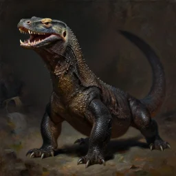 full bodyshot!! a cross between a komodo dragon and a giant ferret, with a vipers head, six short legs, a jaw featuring multiple rows of teeth, sleek dark fur, gorean sleen, dark fantasy, in the style of frank frazetta, oil painting, d & d, top teir artstation