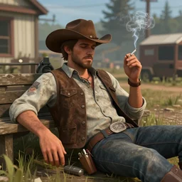 a video game about Cowboy Curtis smoking cigarettes until he passes out, unreal engine, 4k, HD
