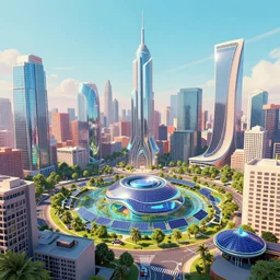 Solarpunk Paradise in the style of Corporate Memphis