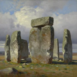 runestone, monument, megalithic, oil painting