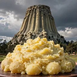 a gigantic pile of mashed potatoes in the shape of devils tower