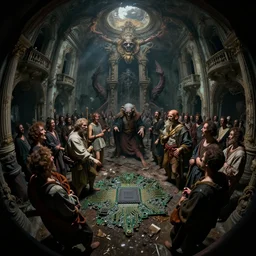 fisheye photo of moshpit in abandoned underground in hell by beksinski and hieronymus bosch, motherboard chip circuit, harsh flash photo, beautiful baroque painting, dream - like heavy eerie atmosphere, surreal abandoned buildings, beautiful detailed intricate octane render trending on artstation, 8 k artistic photography, photorealistic, chiaroscuro, raphael, caravaggio, giger
