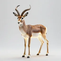 mythical glowing gazelle, high detail photograph, full body, isolated on a pure white background, centered, entire subject in frame, sharp focus, soft studio lighting