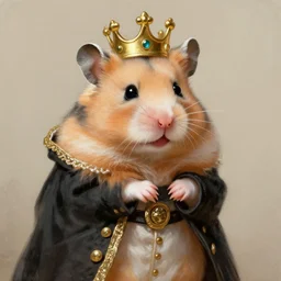 a king hamster with a crown and a coat, painted by Raymond Swanland