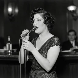 a photograph of a jazz singer at a speakeasy, 1 9 2 0 s